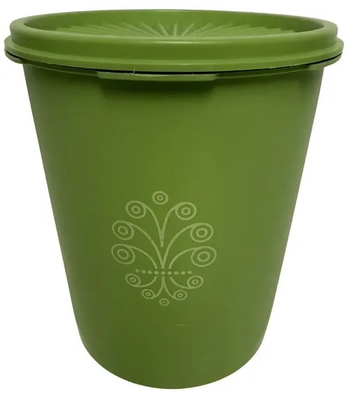 Vintage Green Plastic Storage Container With Lid - Small