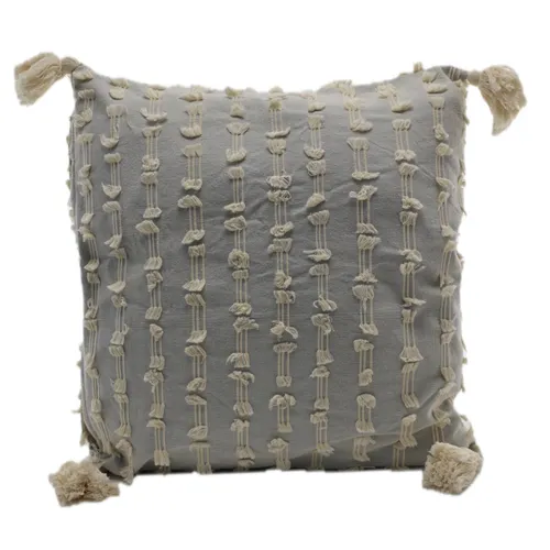Pale Blue Triple Line Frays With Tassels Throw Pillow