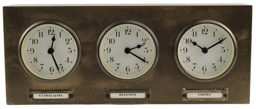 Brushed Nickel 3 Time Zone Clock 