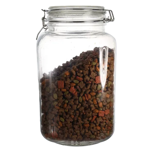 Rounded Rectangular Clear Glass Canister With Cat Food