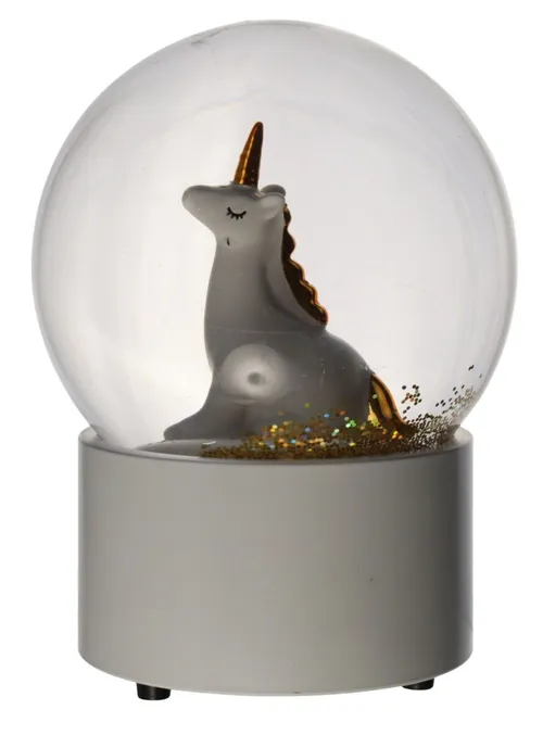 Unicorn With Gold Horn Snowglobe With White Base