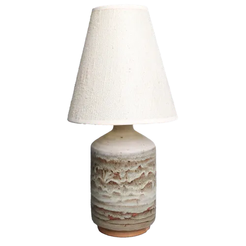 Vintage Drip Pottery Table Lamp With Quilted Shade