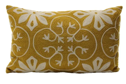 Yellow Gold Knit With White Tile Motif Throw Pillow