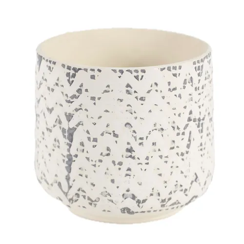 Wide Mouth White & Grey Pattern Ceramic Plant Pot
