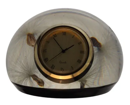 Acrylic Paperweight With Dandelion & Clock