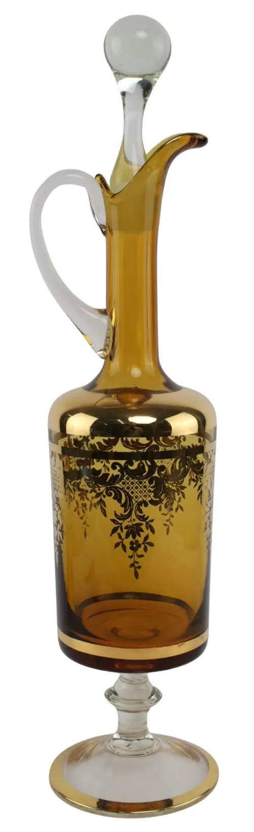 Amber & Gold Glass Wine Decanter With Lid