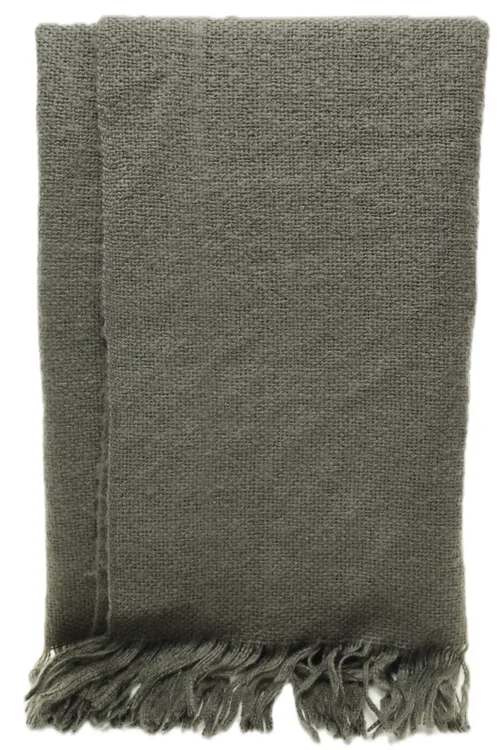 Seaweed Green Throw Blanket With Fringe Trim