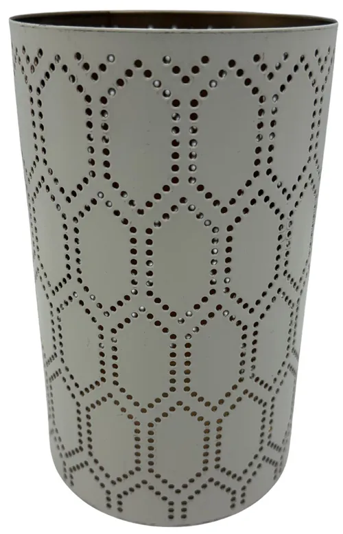 White Metal Perforated Pattern Candle Holder