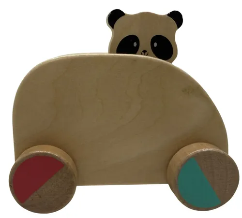 Natural Wood Bear In Car Push Toy