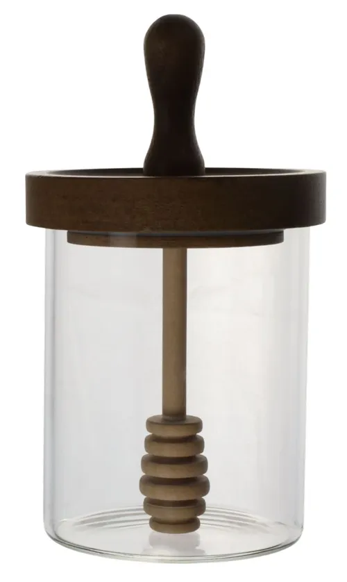 Clear Glass Honey Pot With Wood Lid