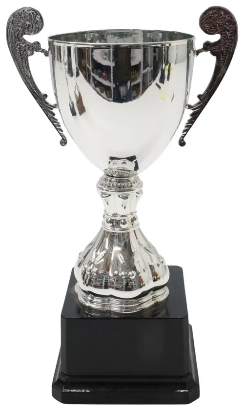 Silver Trophy Cup On Black Tapered Base