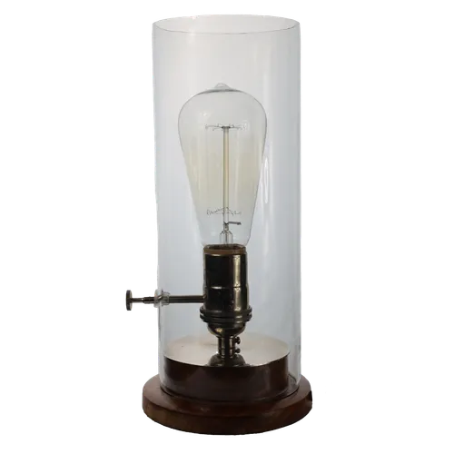 Wooden Base Hurricane Glass Table Lamp