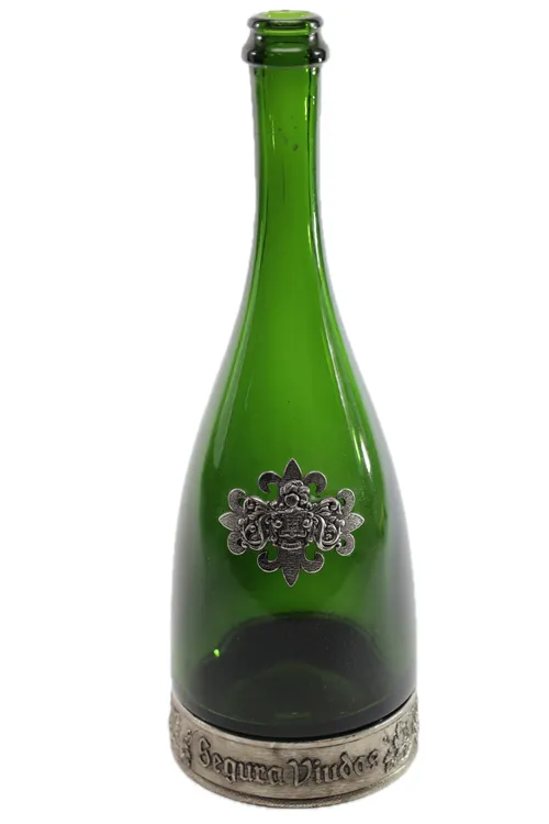 Green Glass & Pewter Accent Liquor Bottle