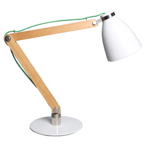 Wooden Articulating Desk Lamp With White Disk Base & Shade