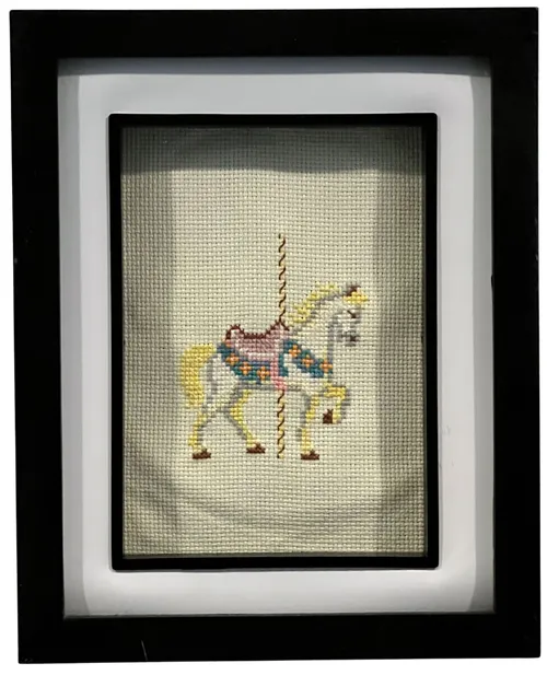 Carousel Horse Needlepoint In Black Frame