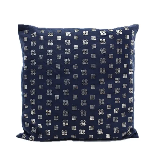 Navy Blue Quad Clustered Metallic Buttons With Three Button Solid Back Throw Pillow 