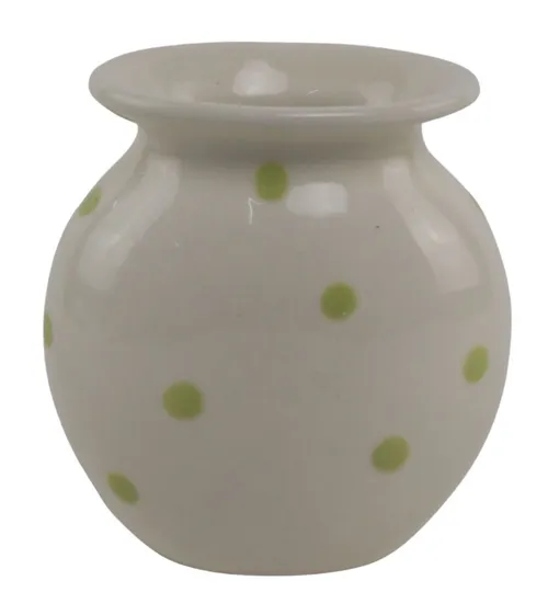 White Ceramic Vase With Green Dots