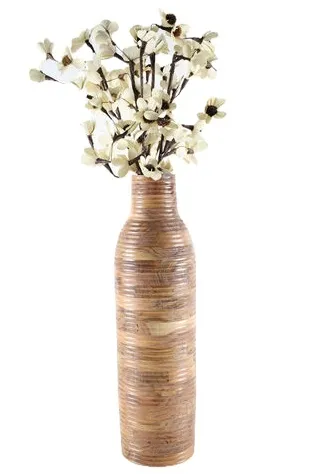 Wood Grain Ribbed Vase With Artificial Tulip Tree Flowers