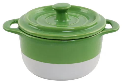 Green & White Round Mini Cocotte With Lid