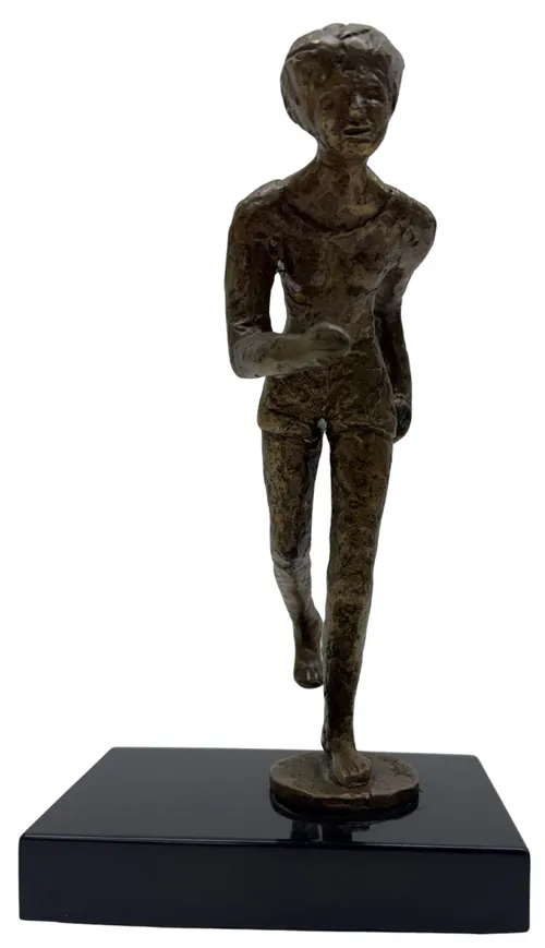 Textured Bronze Running Statue On Black Base