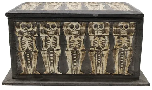 Wood Carved Skeleton Box With Lid