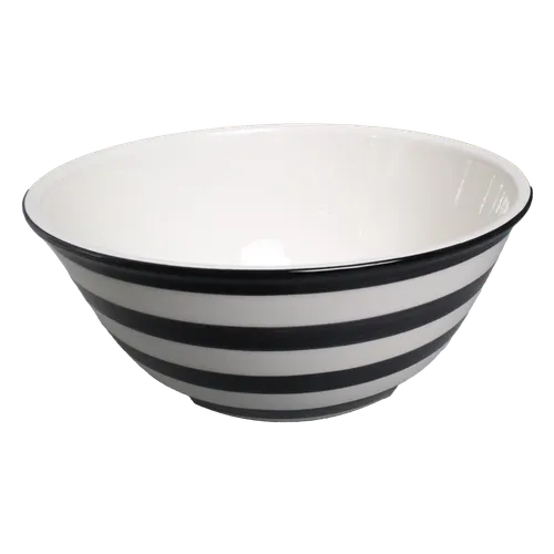 White Ceramic Mixing Bowl With Faded Black Stripes