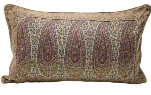 Bohemian Beige With Taupe Indigo Ink Paisley Pattern Throw Pillow