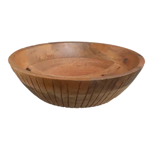Vertical Groove Wood Serving Bowl