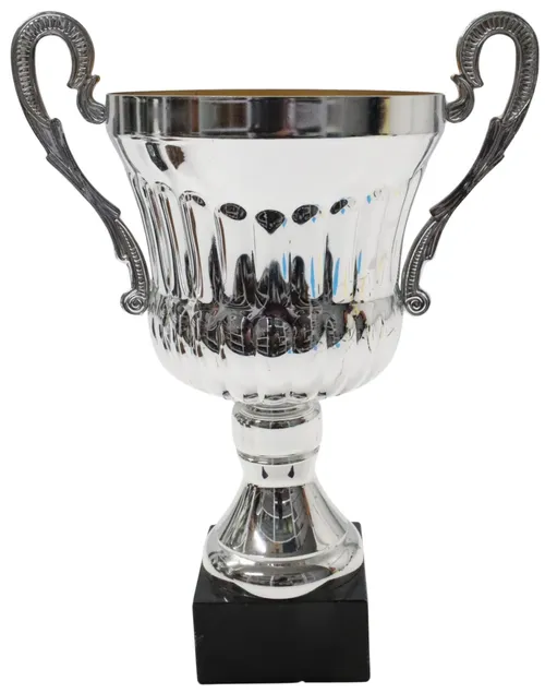 Silver Trophy Cup On Black Square Base