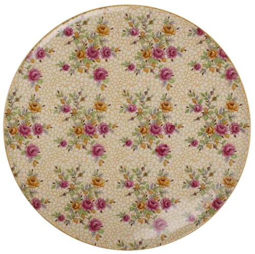 Antique Decorative Yellow & Pink Floral Serving Platter
