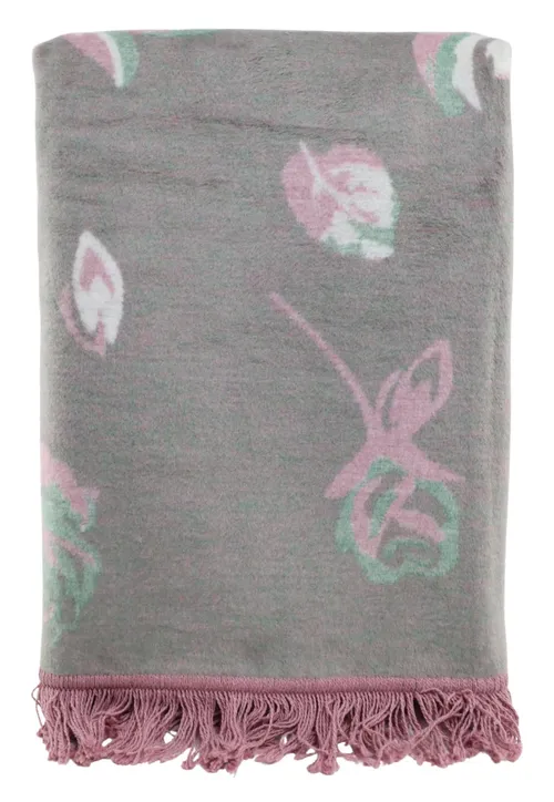 Grey & Dusty Pink Floral Throw Blanket