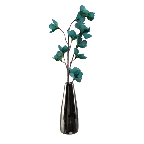 Silk Teal Flowers In Mirrored Bud Vase