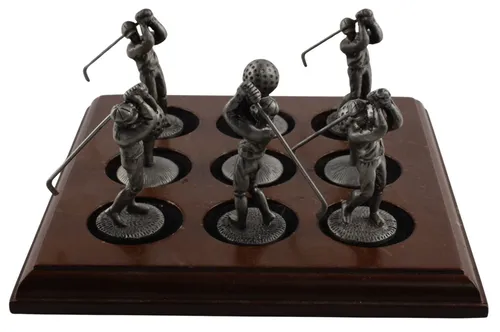 Wood & Pewter Golf Tic Tac Toe Desktop Game