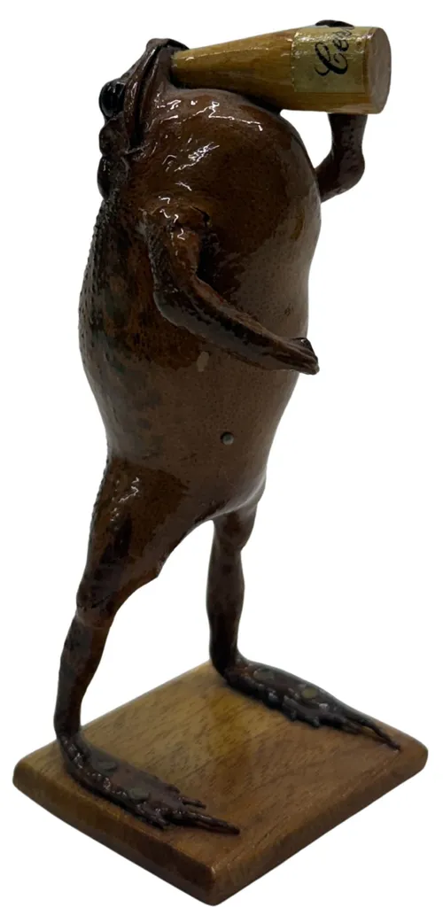 Taxidermy Toad Drinking On Wood Base