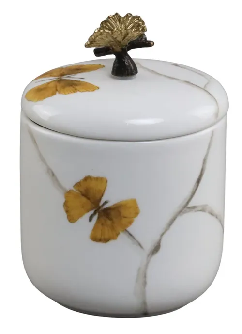 Gold Butterfly Porcelain Container With Lid