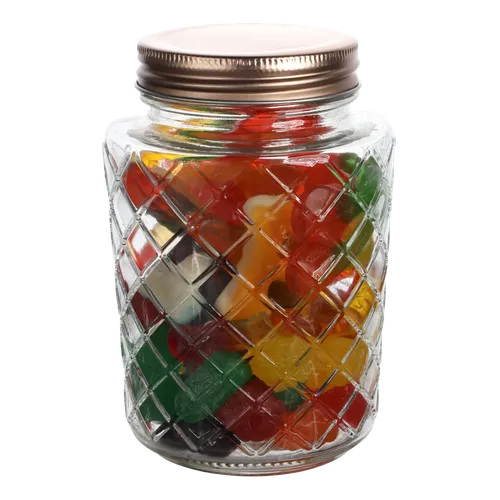 Clear Glass Diamond Embossed Jar With JuJubes