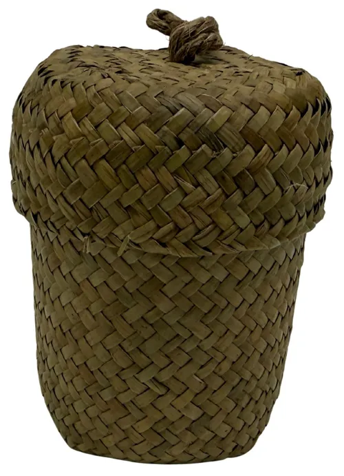 Tall Natural Rattan Woven Basket With Green Glass Candle 