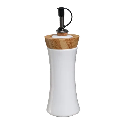 White Ceramic & Wood Oil Bottle