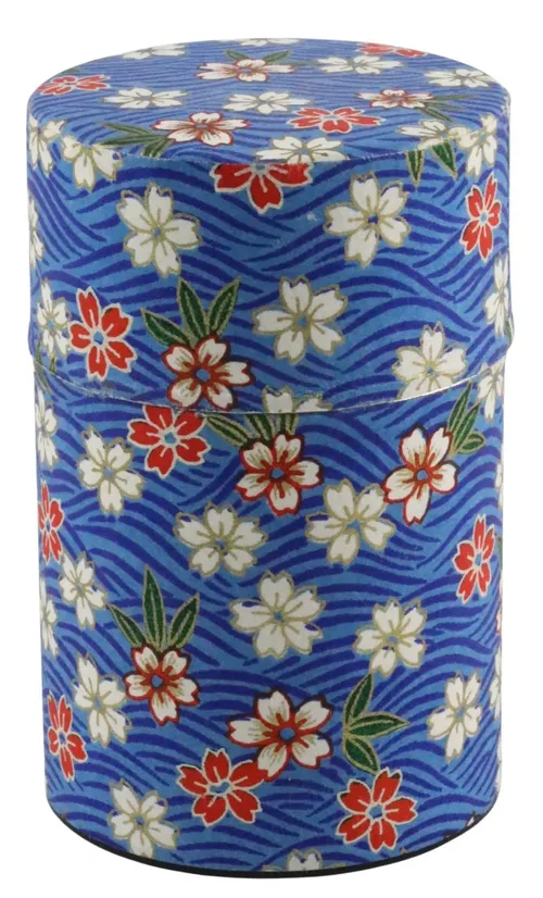 Cherry Blossom Flowers On Blue Japanese Paper Tin Canister