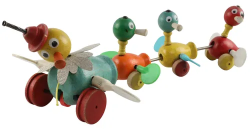 Vintage Wood Ducks In A Row Pull Along