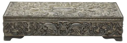 Silver Plated Box With Ornate Scroll & Floral Pattern