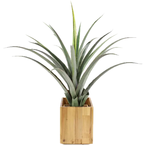 Artificial Tall Aloe Plant In Square Wooden Planter