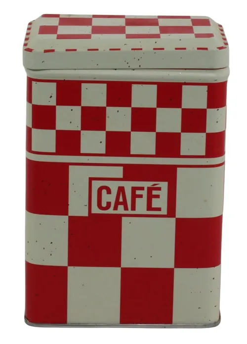 Red & White French Coffee Tin Canister With Lid 