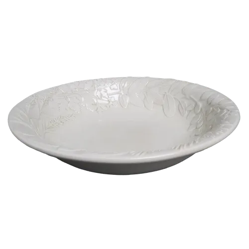 Raised Branches White On White Large Serving Bowl