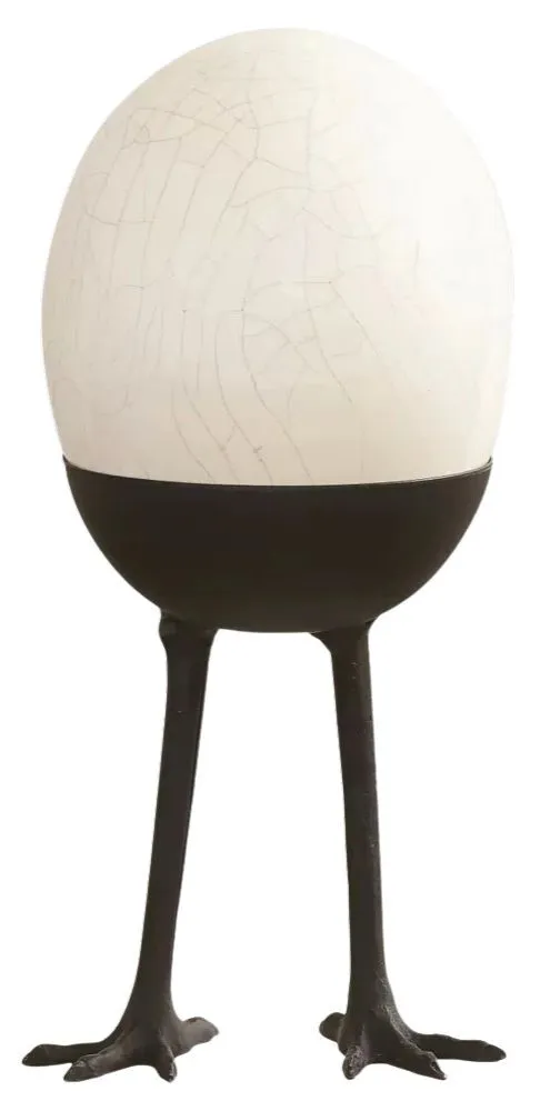 Ceramic Ostrich Egg On Metal Feet Stand