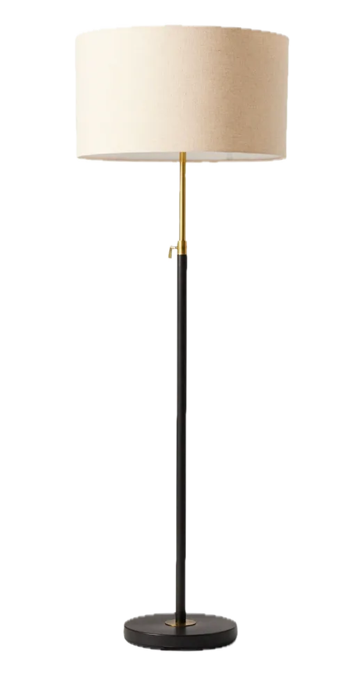 Black & Gold Adjustable Telescoping Floor Lamp With Beige Shade
