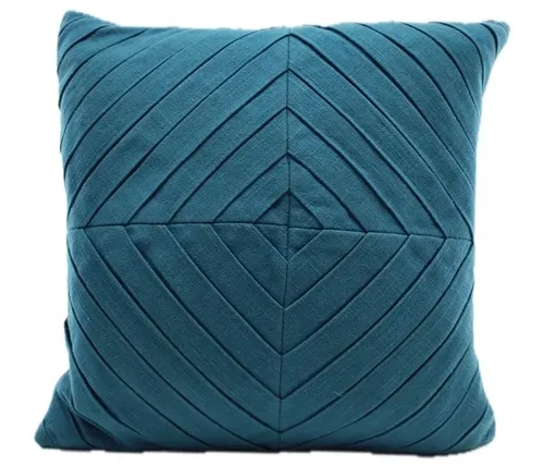 Blue Sapphire Quartered Pleats With Solid Blue Back Throw Pillow