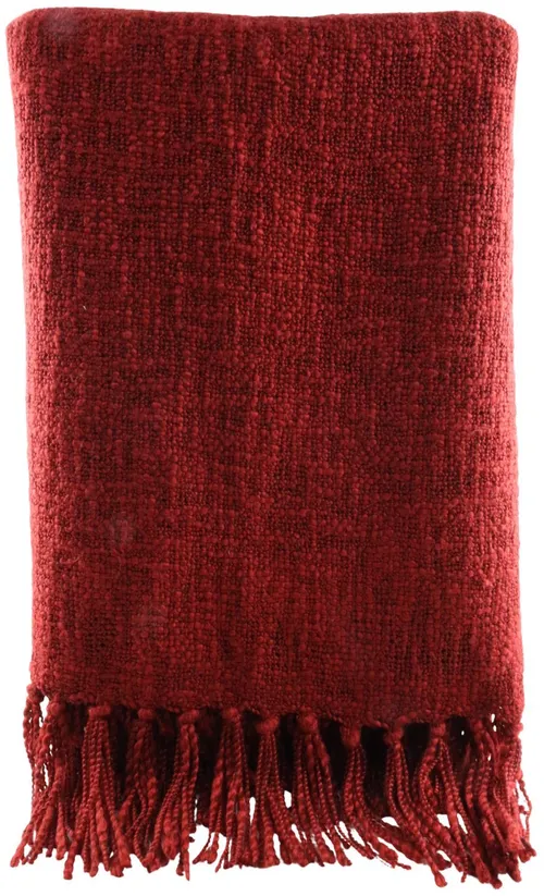 Deep Red Knit Throw Blanket With Fringe