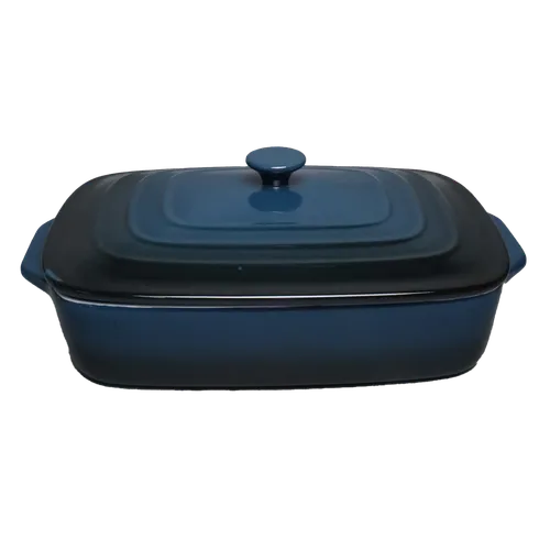 Gradient Blue Rectangular Ceramic Casserole Dish With Lid