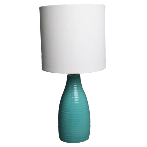 Ocean Teal Ripple Ceramic Table Lamp With White Shade